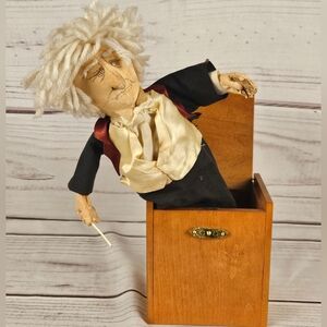 Rare Vintage 80s Pop Up Jack In The Box Maestro Conductor Handmade In A Wood Box